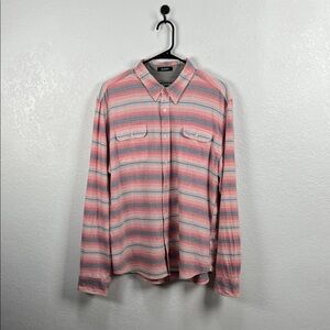 Men's Carbon Retro Shirt Size L Slim Fit Pink Stripe Button Down Long Sleeve